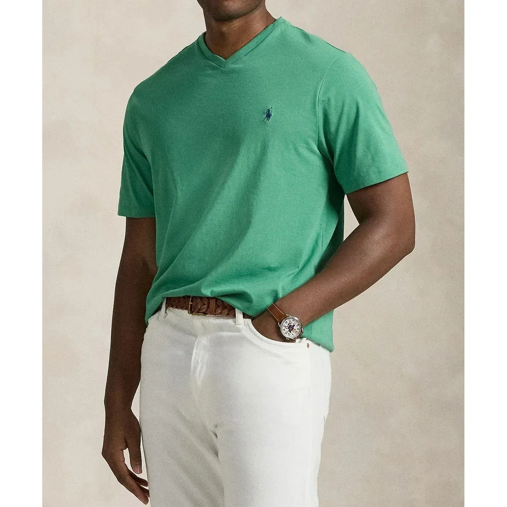 Polo Ralph Lauren V-Neck T-Shirt Men's Size Medium Short‎ Sleeve Cotton Green